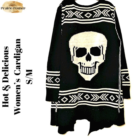 Hot & Delicious, Cardigan, Women’s Sm/M, Black/Cream, EUC, PrairieposherCA - Picture 2 of 5